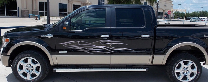 Metal style flames vinyl decal on truck